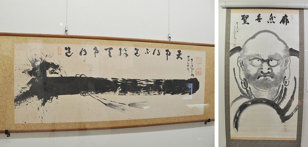 ㊧南天棒図（1912年）＝1期展示＝　㊨達磨図（1916年）＝1期展示＝