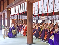 靖国神社の拝殿で谷内貫主を導師に営まれた神前慰霊法要